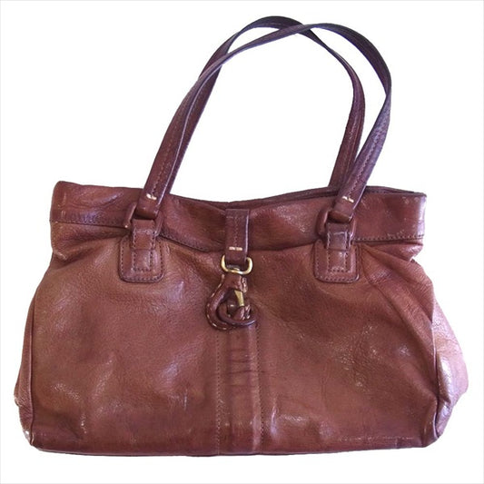 genten ゲンテン フック付き レザー トート ハンドバッグ レザーバッグ ブラウン系 ブラウン系【中古】