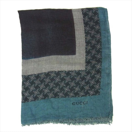 GUCCI グッチ 大判 ストール ブルー系 ブルー系【中古】