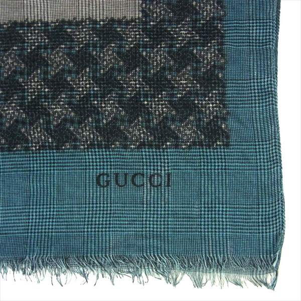 GUCCI グッチ 大判 ストール ブルー系 ブルー系【中古】