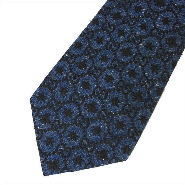GUCCI グッチ 国内正規 Bee ビー GGロゴ シルク イタリア製 ネクタイ ブルー系 ブルー系【中古】