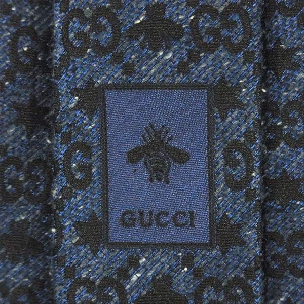 GUCCI グッチ 国内正規 Bee ビー GGロゴ シルク イタリア製 ネクタイ ブルー系 ブルー系【中古】