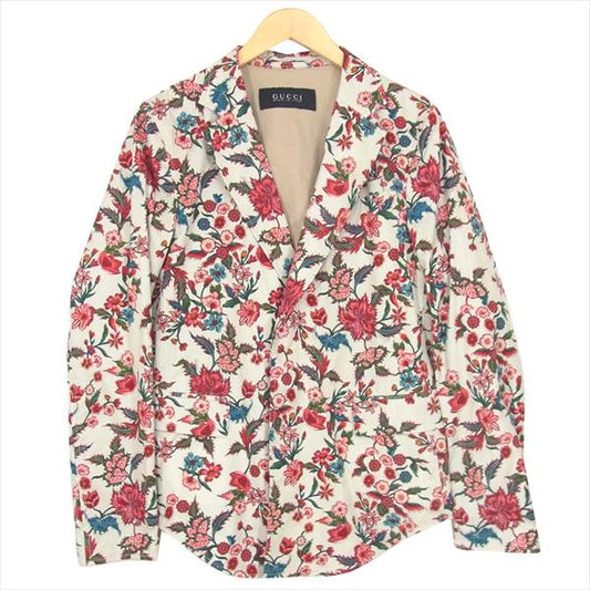 GUCCI グッチ 国内正規 342377 Z4623 フラワープリント ストレッチ シャツ ジャケット グレー系 44【美品】【中古】