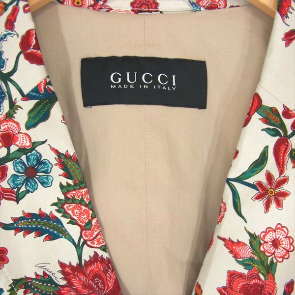 GUCCI グッチ 国内正規 342377 Z4623 フラワープリント ストレッチ シャツ ジャケット グレー系 44【美品】【中古】