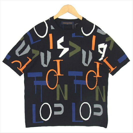 LOUIS VUITTON ルイ・ヴィトン 国内正規 1A7XF1 20AW LVSE エレクトリック インターシャ 半袖 コットン ニット 黒系 M【美品】【中古】