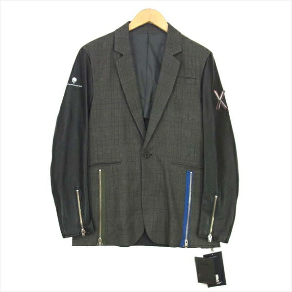 UNDERCOVER アンダーカバー 19SS UCW4104 袖レザー チェック テーラード ジャケット グレー系 1【極上美品】【中古】