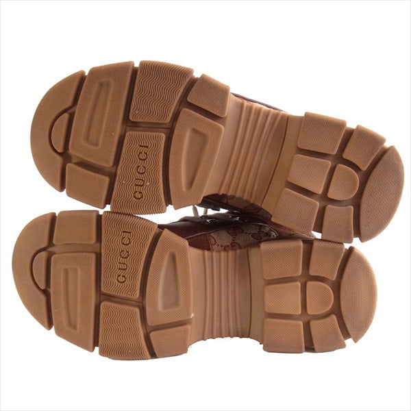 GUCCI グッチ 521679 フラッシュトレック GGキャンバス スエード ボア レースアップ ハイトップ スニーカー ブラウン系【美品】【中古】