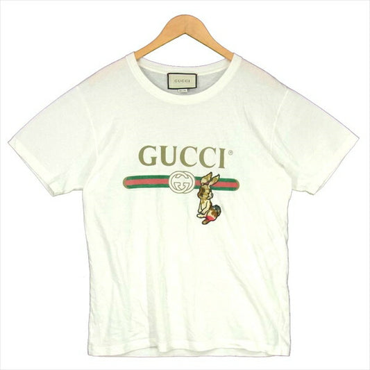 GUCCI グッチ 国内正規品 493117-X9V42 18AW ダメージ加工 ラビットアップリケ オールドロゴ Tシャツ 白系 XS【中古】