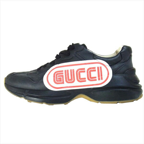 GUCCI グッチ 523609 RHYTON ロゴ レザースニーカー イタリア製 レザー 033 スニーカー ブラック系 8【中古】