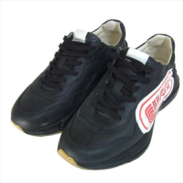 GUCCI グッチ 523609 RHYTON ロゴ レザースニーカー イタリア製 レザー 033 スニーカー ブラック系 8【中古】