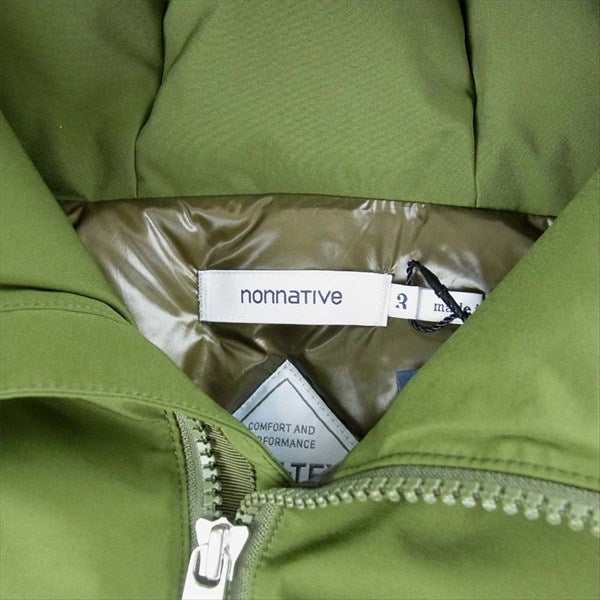 nonnative ノンネイティブ NNJU-3601 HIKER DOWN JACKET POLY TAFFETA WITH GORE-TEX INFINIUM ダウン ジャケット カーキ(オリーブグリーン)系 ３【新古品】【未使用】【中古】