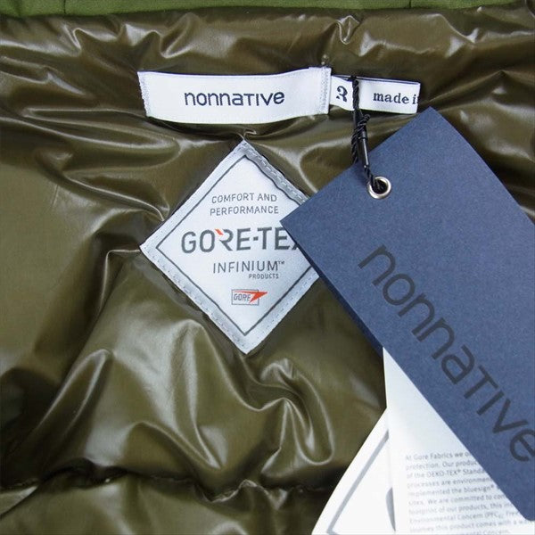 nonnative ノンネイティブ NNJU-3601 HIKER DOWN JACKET POLY TAFFETA WITH GORE-TEX INFINIUM ダウン ジャケット カーキ(オリーブグリーン)系 ３【新古品】【未使用】【中古】