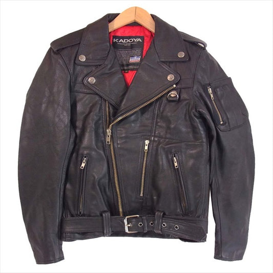 KADOYA カドヤ 韓国製 フロントベルト レザー ダブル ライダース ジャケット 黒系 M【中古】