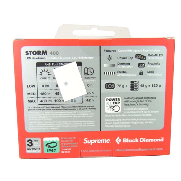 Supreme シュプリーム 20AW Black Diamond Storm 400 Headlamp ヘッドランプ レッド系【新古品】【未使用】【中古】