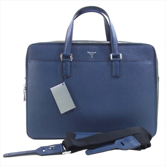  Serapian セラピアン M38A002 Double zip business briefcase ダブルジップ ビジネス ブリーフケース バッグ ネイビー系【新古品】【未使用】【中古】