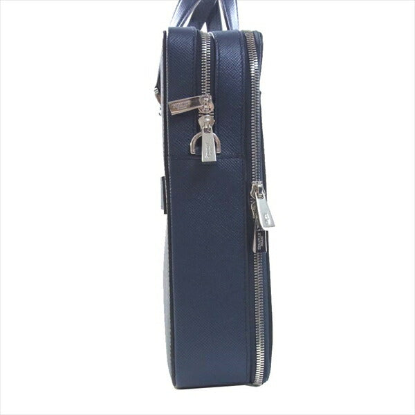  Serapian セラピアン M38A002 Double zip business briefcase ダブルジップ ビジネス ブリーフケース バッグ ネイビー系【新古品】【未使用】【中古】