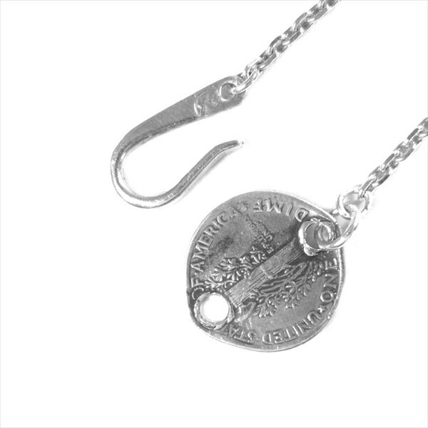 LARRY SMITH ラリースミス イーグルヘッドフェザー ビーズ カスタム ビーズ コイン ネックレス シルバー 全長47.3cm程度【中古】