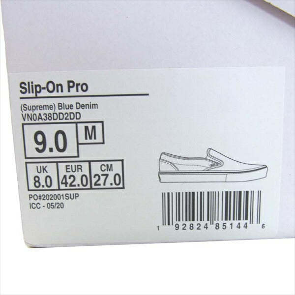 Supreme シュプリーム バンズ VANS 20SS VN0A38DD2DD LIP-ON Hole Punch BLUE DENIM ホールパンチ デニム スリッポン スニーカー インディゴブルー系 27cm【新古品】【未使用】【中古】