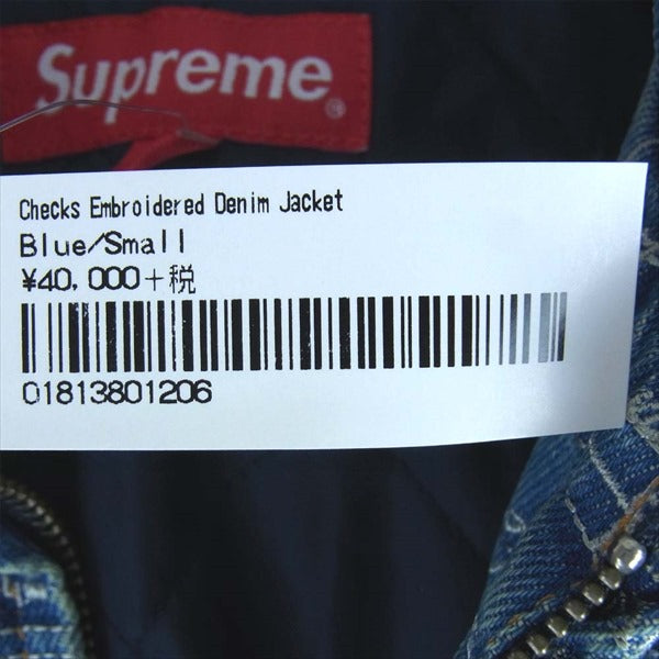 Supreme シュプリーム 20SS Checks Embroidered Denim Jacket チェックス エンブロイダード デニム ジャケット インディゴブルー系 S【新古品】【未使用】【中古】