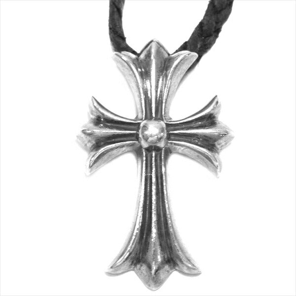 CHROME HEARTS クロムハーツ（原本無） スモール CH クロス w レザー ブレード ネックレス シルバー 全長約58cm【中古】