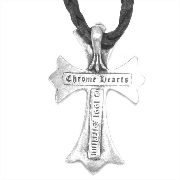 CHROME HEARTS クロムハーツ（原本無） スモール CH クロス w レザー ブレード ネックレス シルバー 全長約58cm【中古】