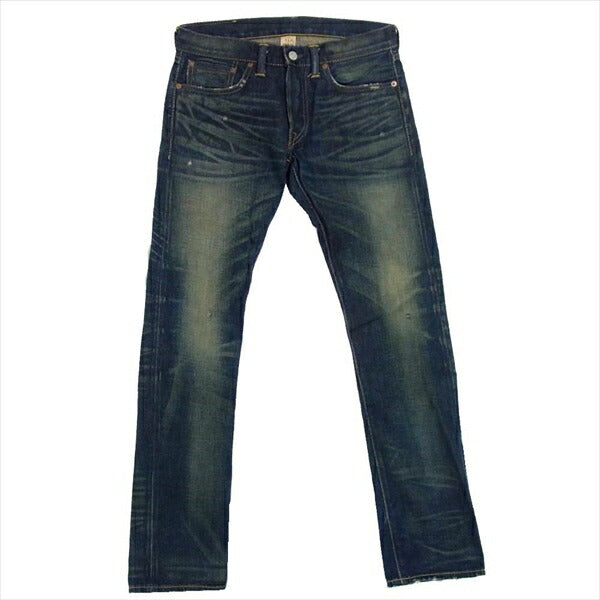 RRL ダブルアールエル RRLW-CA2-P USA製 USED加工 ボタンフライ スエードパッチ ダメージ デニム パンツ インディゴブルー系 W29【中古】