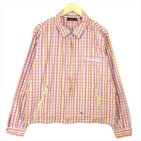 ETRO エトロ チェック ジップアップ シャツ イタリア製 コットン ブルゾン マルチカラー系 マルチカラー系 XXL【中古】