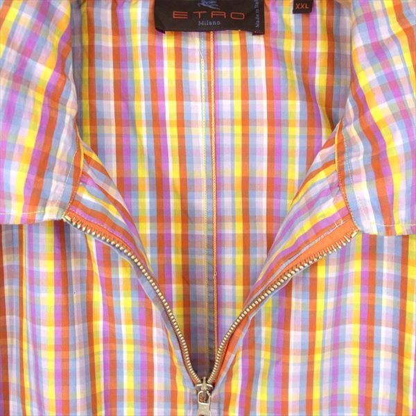 ETRO エトロ チェック ジップアップ シャツ イタリア製 コットン ブルゾン マルチカラー系 マルチカラー系 XXL【中古】