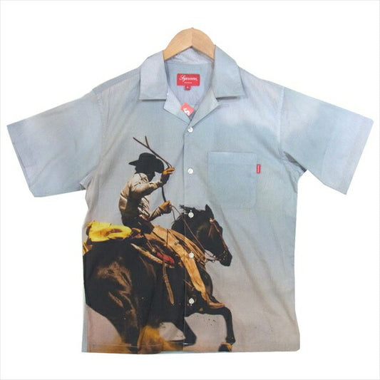 Supreme シュプリーム 17SS Cowboy Shirt カウボーイ シャツ コットン カウボーイシャツ フォト プリント 半袖シャツ グレー系 S【美品】【中古】