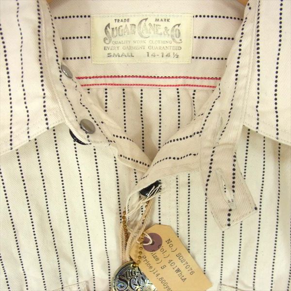 SUGAR CANE シュガーケーン SC27076 8.5oz. WHITE WABASH WORK SHIRT ウォバッシュ ワーク 長袖シャツ 白系 S【新古品】【未使用】【中古】