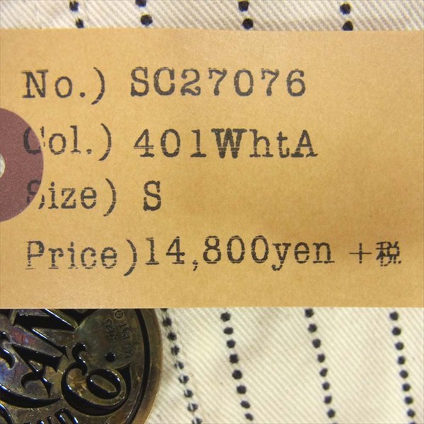 SUGAR CANE シュガーケーン SC27076 8.5oz. WHITE WABASH WORK SHIRT ウォバッシュ ワーク 長袖シャツ 白系 S【新古品】【未使用】【中古】