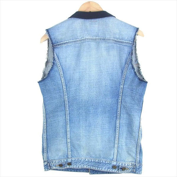 SAINT LAURENT サンローラン エディ期 2015 421281 Y197L サテンショールカラー ダメージ加工 デニム ベスト ジレ インディゴブルー系 S【新古品】【未使用】【中古】