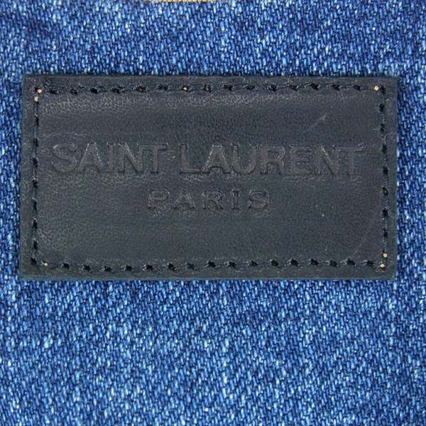SAINT LAURENT サンローラン エディ期 2015 421281 Y197L サテンショールカラー ダメージ加工 デニム ベスト ジレ インディゴブルー系 S【新古品】【未使用】【中古】
