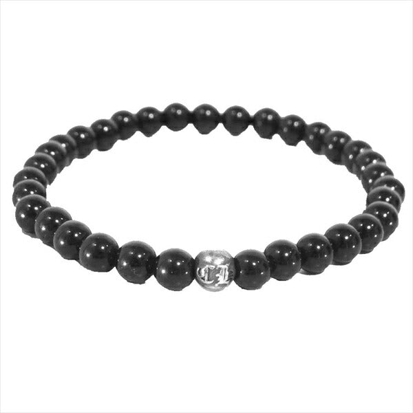CHROME HEARTS クロムハーツ（原本無） 6mm BEAD ブレス ゴム ストーン CH シルバーボール ブレスレット ブラック系【中古】