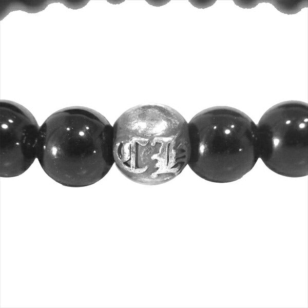 CHROME HEARTS クロムハーツ（原本無） 6mm BEAD ブレス ゴム ストーン CH シルバーボール ブレスレット ブラック系【中古】