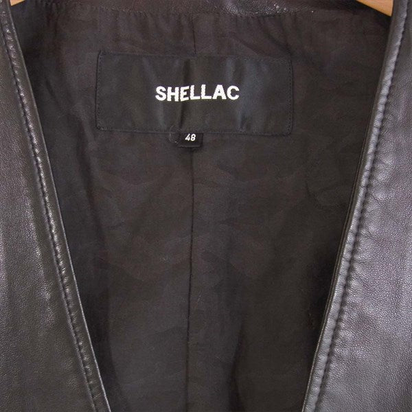SHELLAC シェラック メンズ 本革 レザー 羊革 切替 ベスト ジレ ブラック系 ブラック系 48【中古】