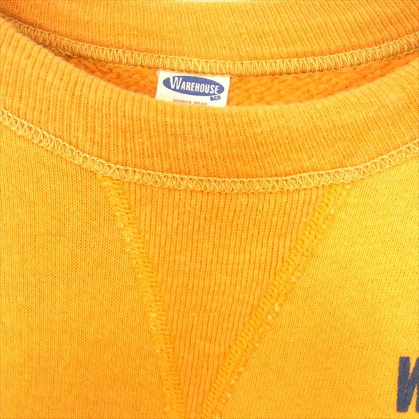 WAREHOUSE ウエアハウス プリント 裏起毛 クルーネック トレーナー プルオーバー スウェット イエロー系 イエロー系 36【中古】