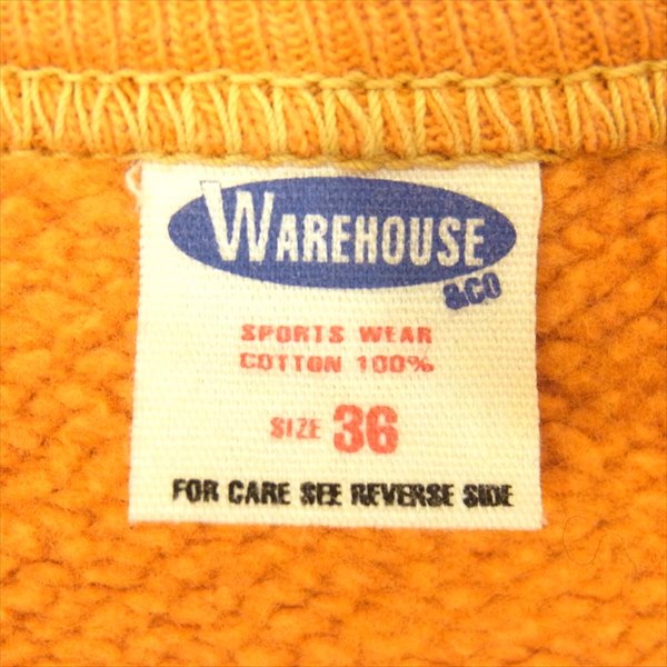 WAREHOUSE ウエアハウス プリント 裏起毛 クルーネック トレーナー プルオーバー スウェット イエロー系 イエロー系 36【中古】