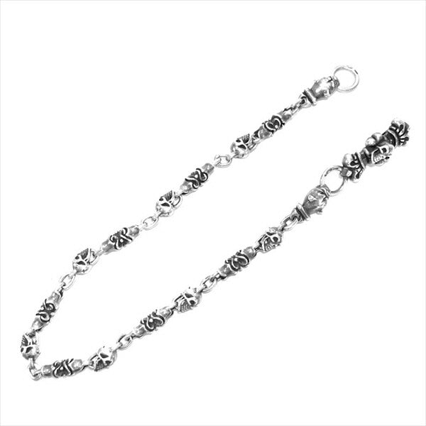 GABOR ガボール ギャランティ付属 スカルオン4ハートクラウンキーパー 2ブルドッグ スラントヘッド 絶壁 7スカル 7マカロニ ウォレットチェーン シルバー【中古】