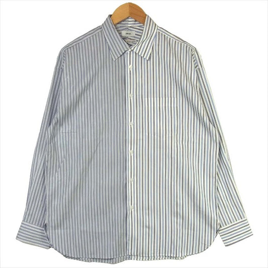 ALLEGE アレッジ EXCLUSIVE SHIRT エクスクルーシブ ストライプ 日本製 コットン 長袖シャツ 水色系 水色系 2【中古】