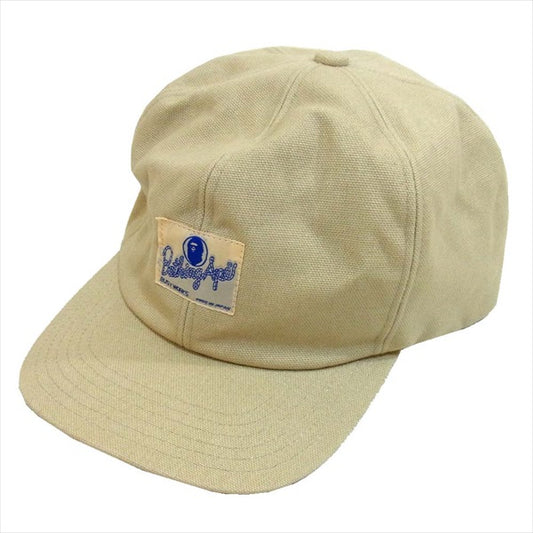 A BATHING APE アベイシングエイプ 日本製 BUSY WORKS ロゴ パッチ 裏地キルティング キャップ ベージュ系 M【美品】【中古】
