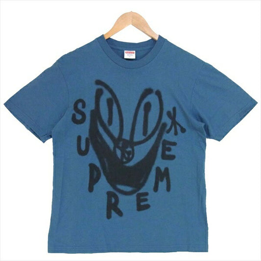 Supreme シュプリーム 18AW Smile Tee スプレー スマイル プリント 半袖Tシャツ USA製 コットン Tシャツ ブルー系  ブルー系 S【中古】
