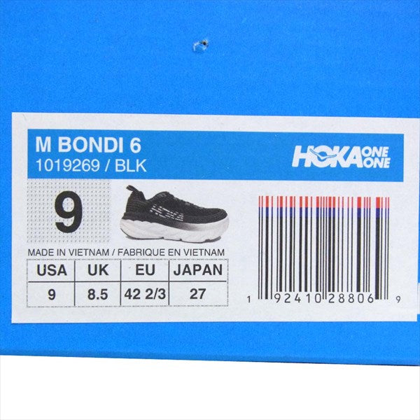 HOKA ONE ONE ホカ オネオネ 1019269 M BONDI 6 ボンダイ 6 スニーカー 黒系 27cm【新古品】【未使用】【中古】