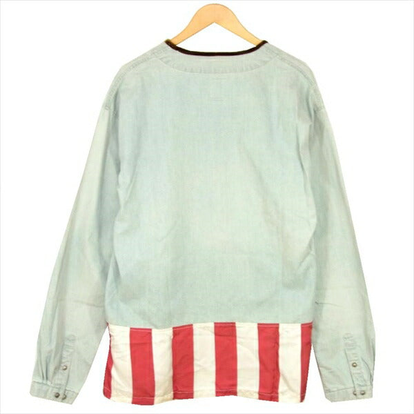 VISVIM ビズビム 119105007003 19SS BORDER TUNIC P.O.DMGD ヘンリー ネックデニム 切替 長袖シャツ インディゴブルー系 4【美品】【中古】