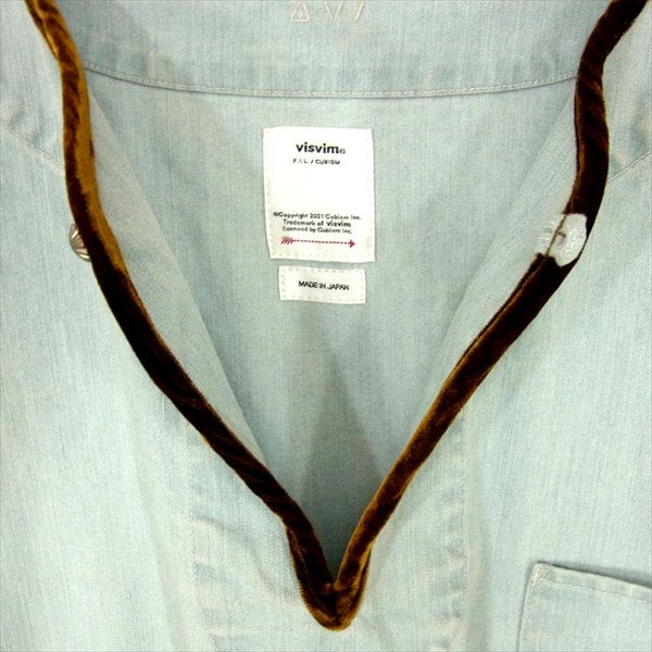 VISVIM ビズビム 119105007003 19SS BORDER TUNIC P.O.DMGD ヘンリー ネックデニム 切替 長袖シャツ インディゴブルー系 4【美品】【中古】