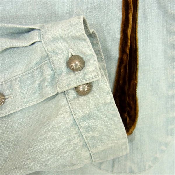 VISVIM ビズビム 119105007003 19SS BORDER TUNIC P.O.DMGD ヘンリー ネックデニム 切替 長袖シャツ インディゴブルー系 4【美品】【中古】