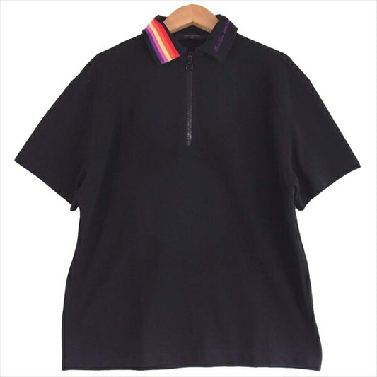 LOUIS VUITTON ルイ・ヴィトン 国内正規品 ヴァージルアブロー VIRGIL ABLOH 19SS LVレインボー ハーフ ジップ ポロシャツ 黒系 S【中古】