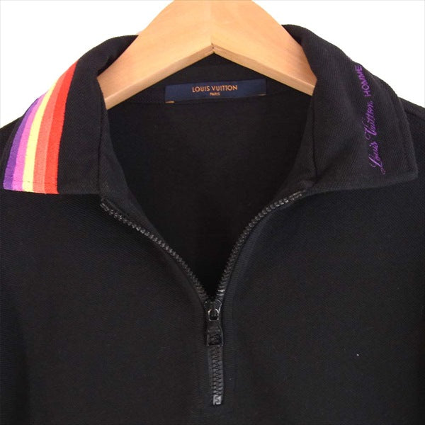 LOUIS VUITTON ルイ・ヴィトン 国内正規品 ヴァージルアブロー VIRGIL ABLOH 19SS LVレインボー ハーフ ジップ ポロシャツ 黒系 S【中古】