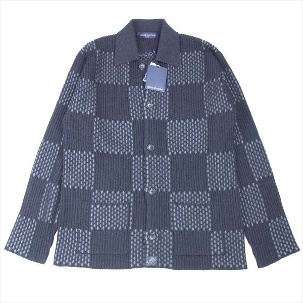 LOUIS VUITTON ルイ・ヴィトン 国内正規品 ヴァージルアブロー VIRGIL ABLOH ニゴー NIGO 20AW  1A7XBW ジャイアント ダミエ リブ ジャケット ニット カーディガン ダークグレー系 L【中古】
