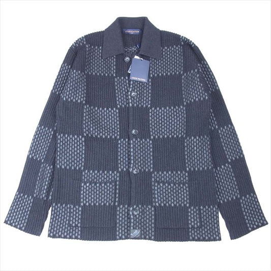 LOUIS VUITTON ルイ・ヴィトン 国内正規品 ヴァージルアブロー VIRGIL ABLOH ニゴー NIGO 20AW  1A7XBW ジャイアント ダミエ リブ ジャケット ニット カーディガン ダークグレー系 L【中古】