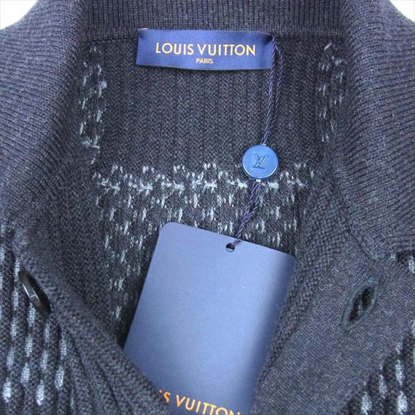 LOUIS VUITTON ルイ・ヴィトン 国内正規品 ヴァージルアブロー VIRGIL ABLOH ニゴー NIGO 20AW  1A7XBW ジャイアント ダミエ リブ ジャケット ニット カーディガン ダークグレー系 L【中古】